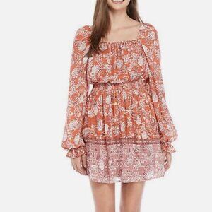 Wonderly Square Neck Boho Peasant Smocked Waist Mini Dress | Size XL